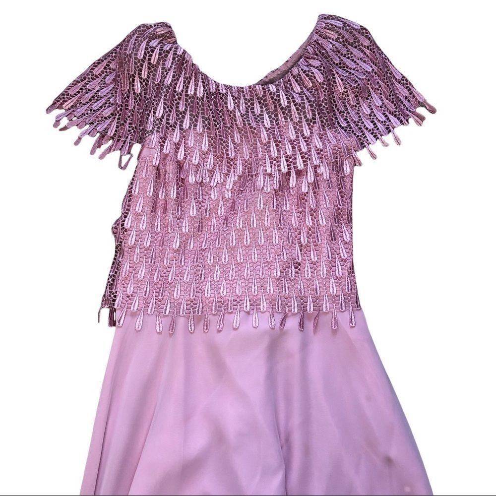 Evening Gown 80’s Rosey Pink Vintage Samax Dress with tear drop Lace Top